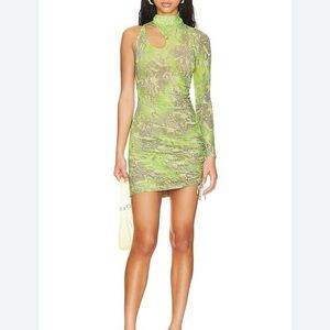 AFRM Elio Dress Lime Green Snake Cut Out Drawstring Mesh Womens Medium NEW 1555